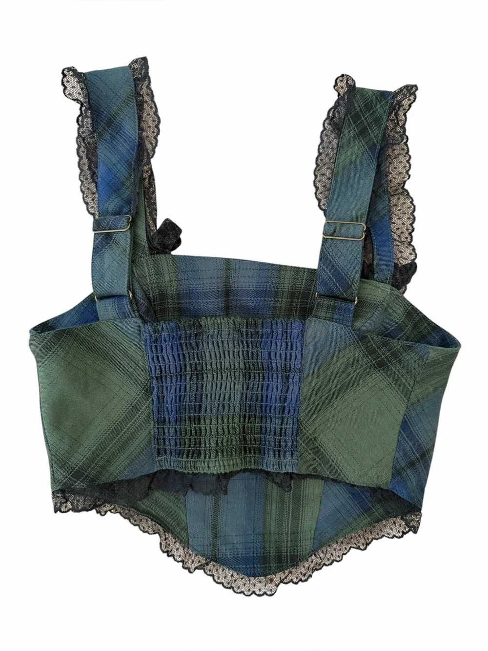 Kimchi Blue UO Plaid Lace Corset Cami Top Green Blue Black Size S